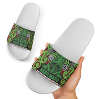 Aotearoa Iwi Ngati Maru Hauraki Slide Sandals Maori Wharenui House Tribal Pattern