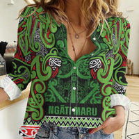 Aotearoa Iwi Ngati Maru Hauraki Women Casual Shirt Maori Wharenui House Tribal Pattern