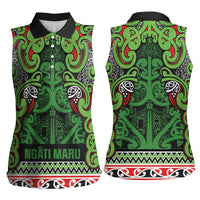 Aotearoa Iwi Ngati Maru Hauraki Women Sleeveless Polo Shirt Maori Wharenui House Tribal Pattern