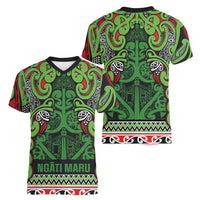 Aotearoa Iwi Ngati Maru Hauraki Women V-Neck T-Shirt Maori Wharenui House Tribal Pattern