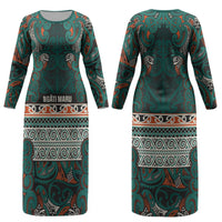 Aotearoa Iwi Ngāti Maru Taranaki Couples Matching Long Sleeve Bodycon Dress and Long Sleeve Button Shirt Maori Wharenui House Tribal Pattern