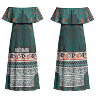 Aotearoa Iwi Ngāti Maru Taranaki Couples Matching Off Shoulder Maxi Dress and Hawaiian Shirt Maori Wharenui House Tribal Pattern