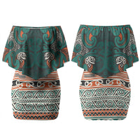 Aotearoa Iwi Ngāti Maru Taranaki Couples Matching Off Shoulder Short Dress and Long Sleeve Button Shirt Maori Wharenui House Tribal Pattern