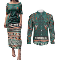 Aotearoa Iwi Ngāti Maru Taranaki Couples Matching Puletasi and Long Sleeve Button Shirt Maori Wharenui House Tribal Pattern