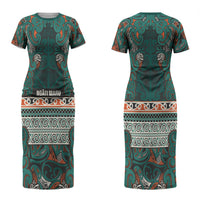 Aotearoa Iwi Ngāti Maru Taranaki Couples Matching Short Sleeve Bodycon Dress and Hawaiian Shirt Maori Wharenui House Tribal Pattern