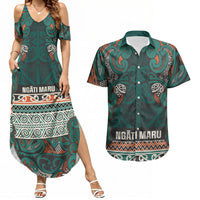 Aotearoa Iwi Ngāti Maru Taranaki Couples Matching Summer Maxi Dress and Hawaiian Shirt Maori Wharenui House Tribal Pattern