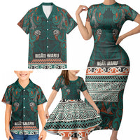 Aotearoa Iwi Ngāti Maru Taranaki Family Matching Short Sleeve Bodycon Dress and Hawaiian Shirt Maori Wharenui House Tribal Pattern