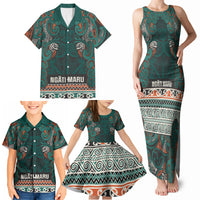 Aotearoa Iwi Ngāti Maru Taranaki Family Matching Tank Maxi Dress and Hawaiian Shirt Maori Wharenui House Tribal Pattern