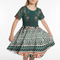 Aotearoa Iwi Ngāti Maru Taranaki Kid Short Sleeve Dress Maori Wharenui House Tribal Pattern