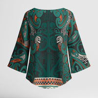 Aotearoa Iwi Ngāti Maru Taranaki Kimono Sleeve Blouse Maori Wharenui House Tribal Pattern
