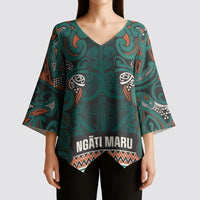 Aotearoa Iwi Ngāti Maru Taranaki Kimono Sleeve Blouse Maori Wharenui House Tribal Pattern