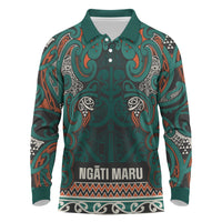 Aotearoa Iwi Ngāti Maru Taranaki Long Sleeve Polo Shirt Maori Wharenui House Tribal Pattern