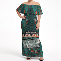 Aotearoa Iwi Ngāti Maru Taranaki Off Shoulder Maxi Dress Maori Wharenui House Tribal Pattern
