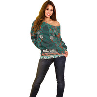 Aotearoa Iwi Ngāti Maru Taranaki Off Shoulder Sweater Maori Wharenui House Tribal Pattern
