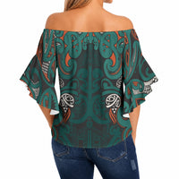 Aotearoa Iwi Ngāti Maru Taranaki Off Shoulder Wrap Waist Top Maori Wharenui House Tribal Pattern