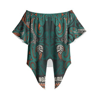 Aotearoa Iwi Ngāti Maru Taranaki Off Shoulder Wrap Waist Top Maori Wharenui House Tribal Pattern