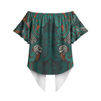 Aotearoa Iwi Ngāti Maru Taranaki Off Shoulder Wrap Waist Top Maori Wharenui House Tribal Pattern