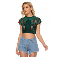 Aotearoa Iwi Ngāti Maru Taranaki Raglan Cropped T Shirt Maori Wharenui House Tribal Pattern