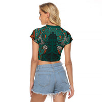 Aotearoa Iwi Ngāti Maru Taranaki Raglan Cropped T Shirt Maori Wharenui House Tribal Pattern