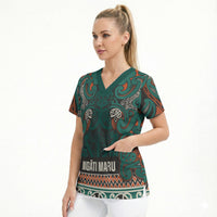 Aotearoa Iwi Ngāti Maru Taranaki Scrub Top Maori Wharenui House Tribal Pattern