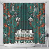 Aotearoa Iwi Ngāti Maru Taranaki Shower Curtain Maori Wharenui House Tribal Pattern