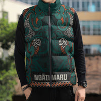 Aotearoa Iwi Ngāti Maru Taranaki Sleeveless Puffer Jacket Maori Wharenui House Tribal Pattern