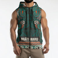 Aotearoa Iwi Ngāti Maru Taranaki Sleeveless Zip Hoodie Maori Wharenui House Tribal Pattern