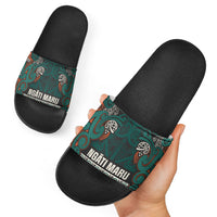 Aotearoa Iwi Ngāti Maru Taranaki Slide Sandals Maori Wharenui House Tribal Pattern
