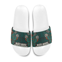 Aotearoa Iwi Ngāti Maru Taranaki Slide Sandals Maori Wharenui House Tribal Pattern