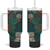 Aotearoa Iwi Ngāti Maru Taranaki Tumbler With Handle Maori Wharenui House Tribal Pattern