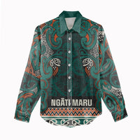 Aotearoa Iwi Ngāti Maru Taranaki Women Casual Shirt Maori Wharenui House Tribal Pattern