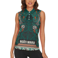 Aotearoa Iwi Ngāti Maru Taranaki Women Sleeveless Polo Shirt Maori Wharenui House Tribal Pattern