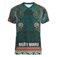 Aotearoa Iwi Ngāti Maru Taranaki Women V-Neck T-Shirt Maori Wharenui House Tribal Pattern