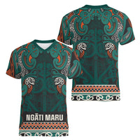 Aotearoa Iwi Ngāti Maru Taranaki Women V-Neck T-Shirt Maori Wharenui House Tribal Pattern