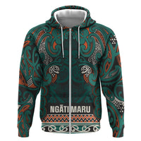 Aotearoa Iwi Ngāti Maru Taranaki Zip Hoodie Maori Wharenui House Tribal Pattern