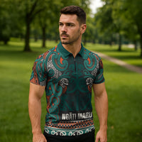 Aotearoa Iwi Ngāti Maru Taranaki Zipper Polo Shirt Maori Wharenui House Tribal Pattern