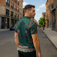 Aotearoa Iwi Ngāti Maru Taranaki Zipper Polo Shirt Maori Wharenui House Tribal Pattern