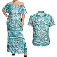 Aotearoa Iwi Ngati Paoa Couples Matching Off Shoulder Maxi Dress and Hawaiian Shirt Maori Wharenui House Tribal Pattern