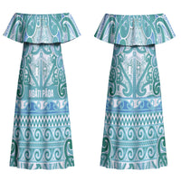 Aotearoa Iwi Ngati Paoa Couples Matching Off Shoulder Maxi Dress and Hawaiian Shirt Maori Wharenui House Tribal Pattern