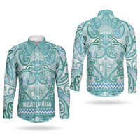 Aotearoa Iwi Ngati Paoa Couples Matching Off The Shoulder Long Sleeve Dress and Long Sleeve Button Shirt Maori Wharenui House Tribal Pattern