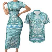 Aotearoa Iwi Ngati Paoa Couples Matching Short Sleeve Bodycon Dress and Hawaiian Shirt Maori Wharenui House Tribal Pattern