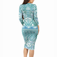 Aotearoa Iwi Ngati Paoa Long Sleeve Bodycon Dress Maori Wharenui House Tribal Pattern