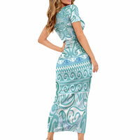 Aotearoa Iwi Ngati Paoa Short Sleeve Bodycon Dress Maori Wharenui House Tribal Pattern