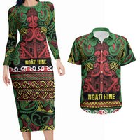 Aotearoa Iwi Ngati Hine Couples Matching Long Sleeve Bodycon Dress and Hawaiian Shirt Maori Wharenui House Tribal Pattern