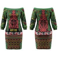 Aotearoa Iwi Ngati Hine Couples Matching Off The Shoulder Long Sleeve Dress and Hawaiian Shirt Maori Wharenui House Tribal Pattern