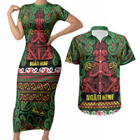 Aotearoa Iwi Ngati Hine Couples Matching Short Sleeve Bodycon Dress and Hawaiian Shirt Maori Wharenui House Tribal Pattern