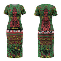 Aotearoa Iwi Ngati Hine Couples Matching Short Sleeve Bodycon Dress and Hawaiian Shirt Maori Wharenui House Tribal Pattern