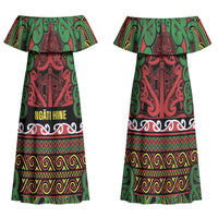 Aotearoa Iwi Ngati Hine Family Matching Off Shoulder Maxi Dress and Hawaiian Shirt Maori Wharenui House Tribal Pattern