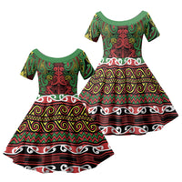 Aotearoa Iwi Ngati Hine Family Matching Off Shoulder Maxi Dress and Hawaiian Shirt Maori Wharenui House Tribal Pattern
