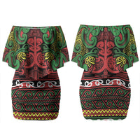 Aotearoa Iwi Ngati Hine Family Matching Off Shoulder Short Dress and Hawaiian Shirt Maori Wharenui House Tribal Pattern